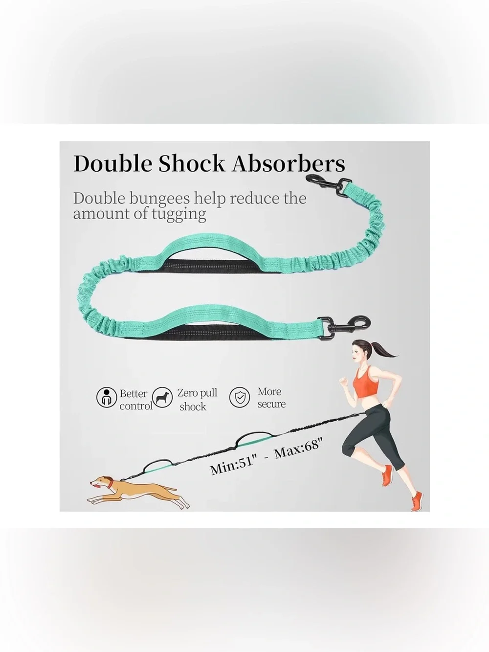 Hands Free Dog Leash with Zipper Pouch, Dual Padded Handles